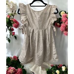 Making Believe Girl's Floral Prairie Colonial Apron Dress & Bonnet Sz L Costume